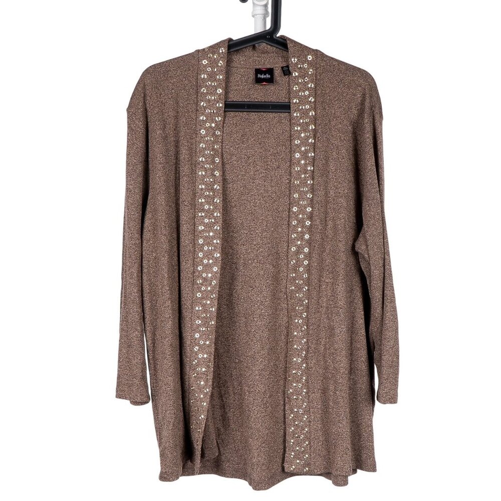Rafaella Cardigan Sweater XL Womens Brown Rivet Accent Open Long Cotton Blend